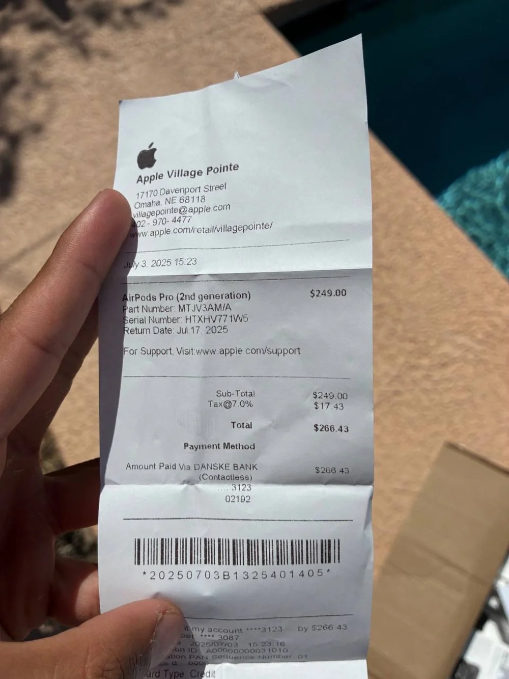 Apple White Receipt Showing Purchase Details